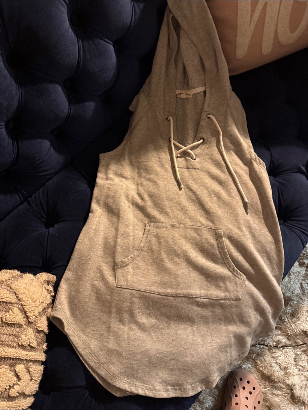 Sleeveless Hoodie Tunic in Light Taupe